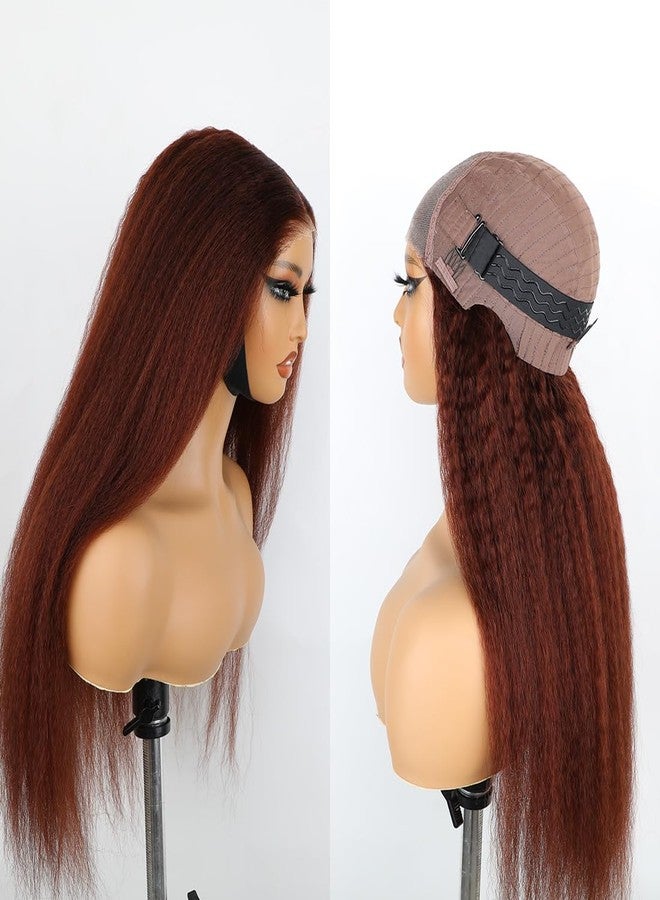 Domiso Reddish Brown Wear and Go Glueless Wig Pre Plucked Pre Cut 7x5 Lace Wig Kinky Straight Brown Lace Front Wigs Human Hair for Women Natural Hairline Breathable Cap 200% Density 18 Inch - Image 4